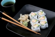 Sushi with Tea on Black stock photo. Image of asian, chopsticks - 434394