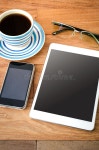 Tablet Pc and a Coffee and Mobile Phone Stock Image - Image of desk, empty: 40660501