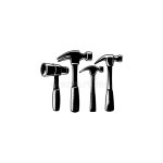 A Vector Black Silhouette Image of Four Hammers in Different Angles and Perspectives. Stock Vector - Illustration of font, number... 