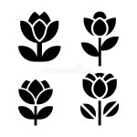Elegant Floral Silhouettes, Simple Black and White Flower Icon Collection Stock Vector - Illustration of organ, monochrome: 388198154