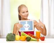 Woman With Fruits, Vegetables And Tablet Pc Stock Image - Image of diet, lifestyle: 38283853