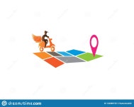 A Delivery Man Riding the Moto on the Map for Logo Design Stock Illustration - Illustration of concept, navigation: 143089725