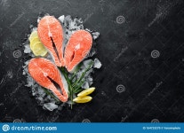 Fresh Salmon Steak on Ice. Top View Stock Photo - Image of closeup, fillet: 164723270 Fresh Salmon Steak On Ice. Top View Stock... 