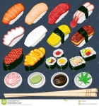 Japanese Sushi Collection Set Stock Vector - Illustration of avocado, fresh: 27503246