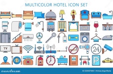 Multicolor Hotel Icon Set, Business Service, Vacations, and Holiday Stock Vector - Illustration of object, graphic: 220447500
