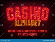 Casino Alphabet Font. Glowing Neon Letters, Numbers and Symbols Stock Vector - Illustration of type, number: 257943246