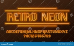 Retro Neon Alphabet Font. Art Deco Neon Letters and Numbers Stock Vector - Illustration of signboard, text: 259638033