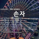 END WORDS: 손자: (1)GRANDSON[손자] (2)GRANDSON[외손자] (3)GREAT-GRANDCHILD; GREAT-GRANDSON[증손자] (4)ELDEST M