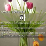 PERFORM[하다] (5)DAY[하루] (6)PAYMENT FOR START WORDS: 하: (1)ONE[하나] (2)SKY[하늘] (3)SKY BLUE[하늘색] (4)DO; PERFORM[하다]... 