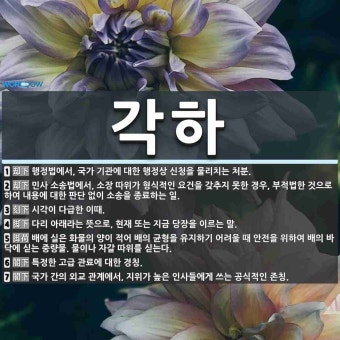 각하 뜻: 행정법에서, 국가 기관에 대한 행정상 신청을 물리치는 처분., 민사 소송법에서, 소장 따위 [국어 사전]