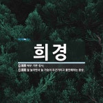 희경 뜻: 매우 기쁜 경사., 잘 놀라면서 늘 가슴이 두근거리고 불안해하는 증상. [국어 사전]