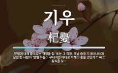 기우 뜻: 앞일에 대해 쓸데없는 걱정을 함. 또는 그 걱정. 옛날 중국 기(杞)나라에 살던 한 사람이