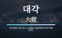 대각 뜻: ‘부처’를 달리 이르는 말. 스스로 깨닫고 남을 깨닫게 하므로 이렇게 이른다.