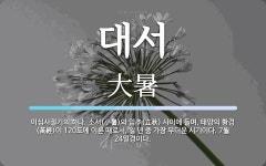 대서 뜻: 이십사절기의 하나. 소서(小暑)와 입추(立秋) 사이에 들며, 태양의 황경(黃經)이 120도
