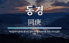 동경 뜻: 육십갑자가 같다는 뜻으로, 같은 나이를 이르는 말. 또는 나이가 같은 사람.