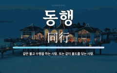 동행 뜻: 같은 불교 수행을 하는 사람. 또는 같이 불도를 닦는 사람.