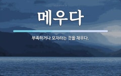 메우다 뜻: 부족하거나 모자라는 것을 채우다.