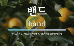밴드 뜻: 테니스ㆍ배구ㆍ배드민턴 따위에서, 네트 위쪽을 감싼 흰색의 띠.