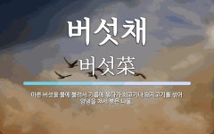 버섯채 뜻: 마른 버섯을 물에 불려서 기름에 볶다가 쇠고기나 돼지고기를 섞어 양념을 쳐서 볶은 나물.