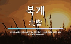 북계 뜻: 시집간 여자가 뒤통수에 땋아서 틀어 올려 비녀를 꽂은 머리털. 또는 그렇게 틀어 올린 머리
