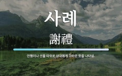 사례 뜻: 언행이나 선물 따위로 상대에게 고마운 뜻을 나타냄.