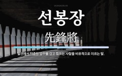 선봉장 뜻: 일선에서 막중한 임무를 갖고 힘쓰는 사람을 비유적으로 이르는 말.