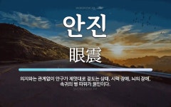 안진 뜻: 의지와는 관계없이 안구가 제멋대로 겉도는 상태. 시력 장애, 뇌의 장애, 속귀의 병 따위가