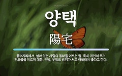 양택 뜻: 풍수지리에서, 살아 있는 사람의 집터를 이르는 말. 특히 개인의 주거 건조물을 이르며 대문