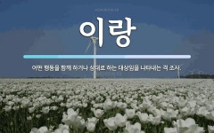 이랑 뜻: 어떤 행동을 함께 하거나 상대로 하는 대상임을 나타내는 격 조사.