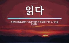 읽다 뜻: 컴퓨터의 프로그램이 디스크 따위에 든 정보를 가져와 그 내용을 파악하다.