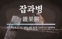 잡과병 뜻: 곶감, 대추, 밤, 잣, 호두, 청매당, 귤병, 용안육, 건포도, 민강 가운데에 몇 가지를