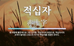 적십자 뜻: 흰 바탕에 붉은색으로 그린 십자형. 적십자사의 표징으로, 적십자사의 조직이 발의된 스위스의