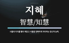 지혜 뜻: 사물의 이치를 빨리 깨닫고 사물을 정확하게 처리하는 정신적 능력.