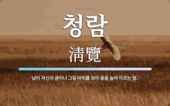 청람 뜻: 남이 자신의 글이나 그림 따위를 보아 줌을 높여 이르는 말.