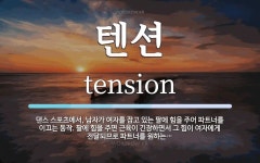 텐션 뜻: 댄스 스포츠에서, 남자가 여자를 잡고 있는 팔에 힘을 주어 파트너를 이끄는 동작. 팔에 힘
