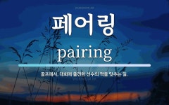 페어링 뜻: 골프에서, 대회에 출전한 선수의 짝을 맞추는 일.