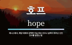 뛰어난 신인 선수를 일컫는 말. 호프 뜻: 테니스에서, 해당 대회의 강력한 우승 후보 선수나 실력이 뛰어난 신인 선수를 일컫는 말. 