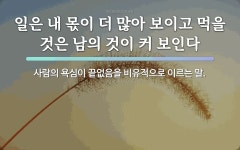 속담: 일은 내 몫이 더 많아 보이고 먹을 것은 남의 것이 커 보인다