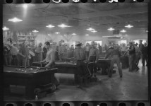 Construction workers playing pool in company commissary, Shasta Dam. Shasta County, California | Library of Congress Construction... 