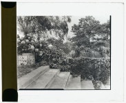 [Près Choisis, Albert Herter house, Georgica Pond, East Hampton, New York. Steps from boat landing to blue and white garden... 