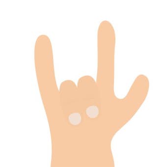 로큰롤 손 손가락 모양 아이콘. 중금속 제스처 뿔 기호를 서명합니다. 락앤롤. 음악 카드. 평면 디자인. 외딴. 흰 바탕. 벡터 일러스트 레이 션...