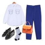 숭아(555yeah)님의 스타일       | #코디북 #codibook #dailylook #데일리룩 # #셔츠 #슬랙스 #파랑 #오렌지 #가방 #로퍼   