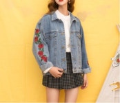 장미네구제샵 | ilovemango(ilovemango)님의 스타일 | 장미자수 #애정템 🌷🌷#데일리룩 #코디 #데님자켓 #장미자수 #청자켓 #구제청자켓