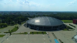 우치(Lodz)에 있는 아틀라스 아레나 공연장(Atlas Arena Performance Hall)의 공중 전망 무비클립, 동영상, 영상,HD 영상, HD 비디오... 