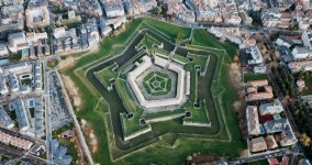 Aerial view of famous Citadel of Jaca on background of... Footage 192096701 Aerial view of famous Citadel of Jaca on background...