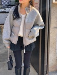 더블유비 포헬 유넥 기모 루즈핏 반팔 티 (3 color)