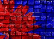 Download Bricks Painted In Blue And Red Background | Wallpapers.com