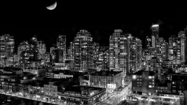 Download Moonlit Urban Nightscape4 K B W Wallpaper | Wallpapers.com
