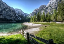 Download Mountains Around Lake Landscapes Wallpaper | Wallpapers.com