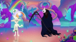 Download The Midnight Gospel Greeting The Reaper Wallpaper | Wallpapers.com